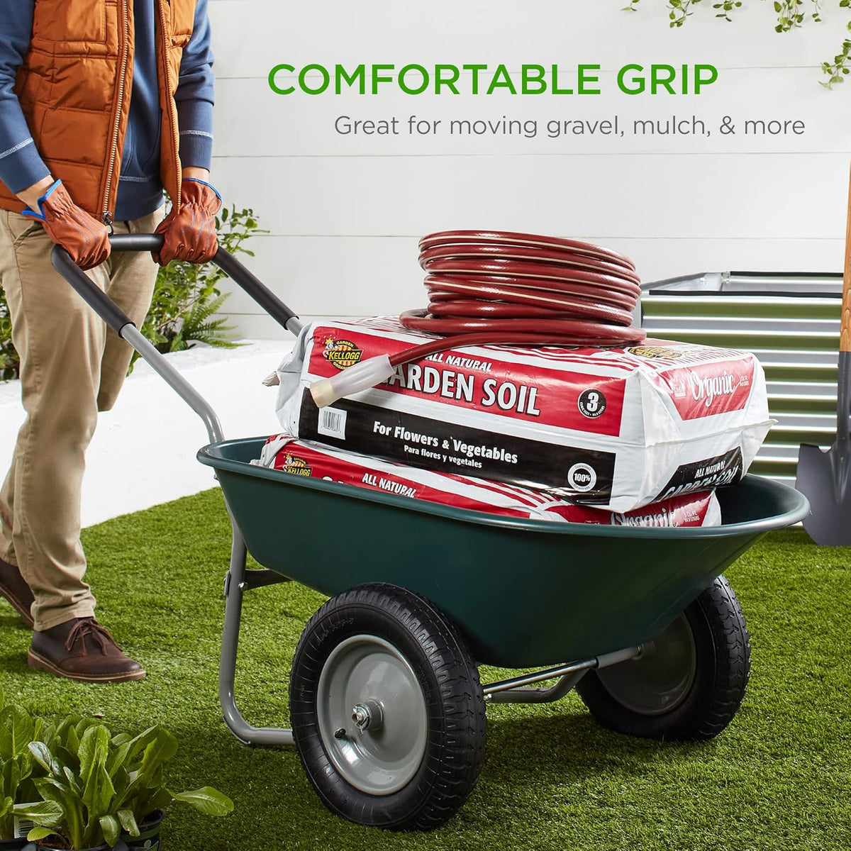 Best Choice Products Dual-Wheel Home Utility Yard Wheelbarrow Garden Cart w/Built-in Stand for