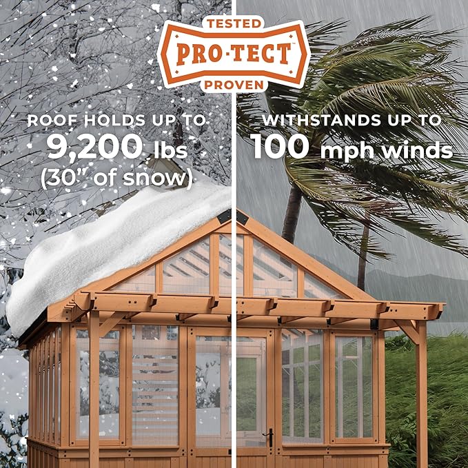 Backyard Discovery Bellerose XL 13' x 11' Cedar Wood and Polycarbonate Walk-in Greenhouse Kit with