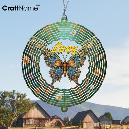 Personalized Butterfly Wind Spinner 3D Stainless Steel, Butterfly Garden Spinner Hanging Outdoor
