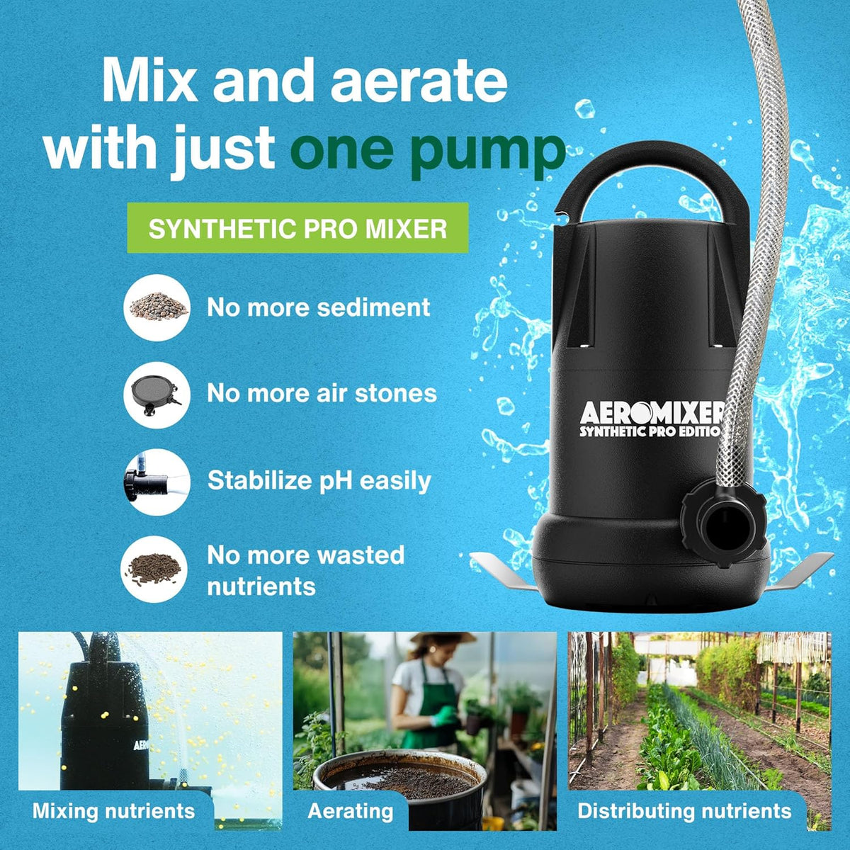Aeromixer Synthetic 3/4 HP Submersible Mixing + Aerating Pump - Submersible Water Pump for Nutrient