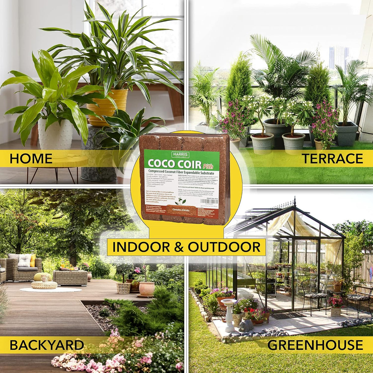 Harris Coco Coir Pith, 4 Bricks Expand to 9 Gallons of Coconut Coir, Coconut Fiber