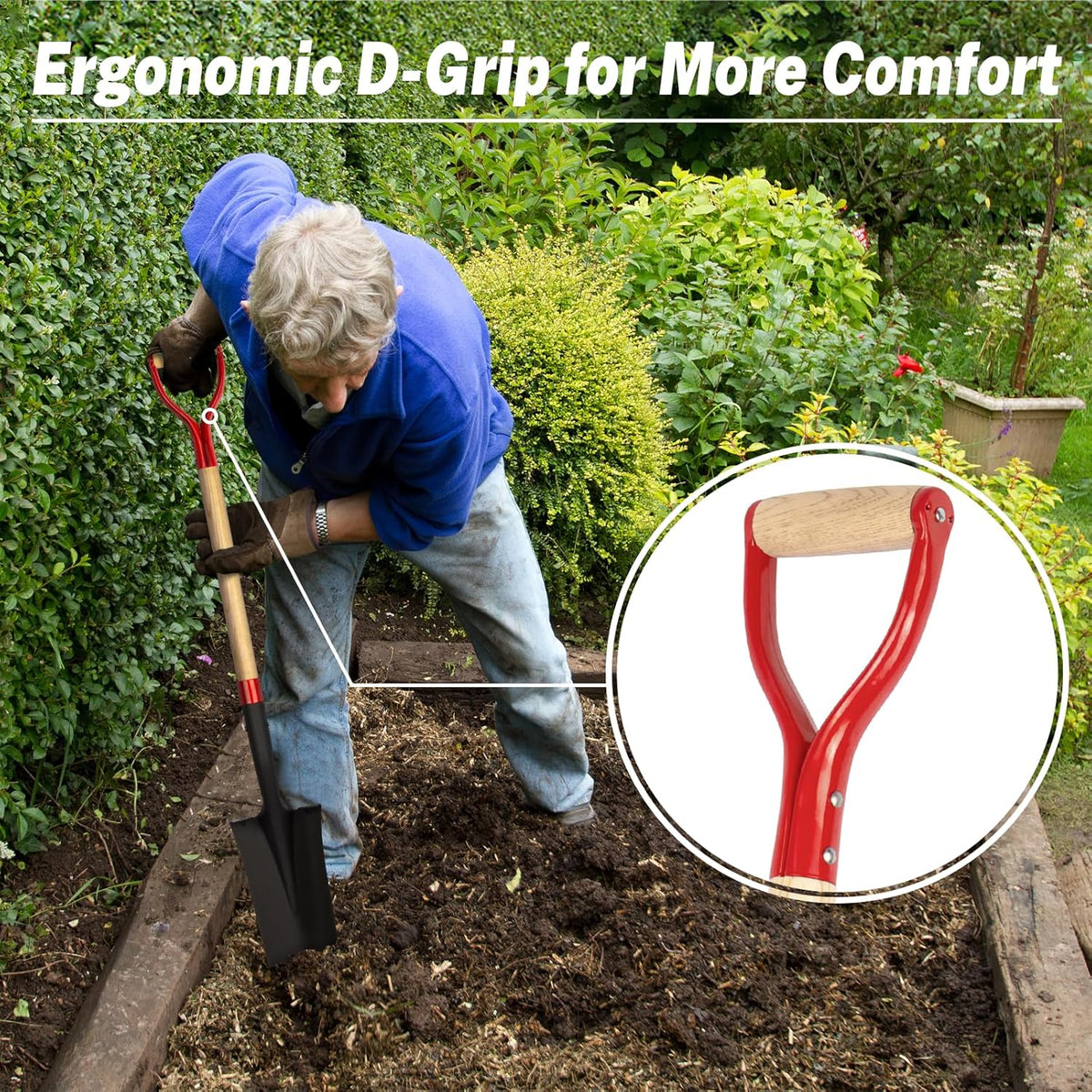 Nohovu Spade Shovel for Digging, Heavy Duty Shovel with D-Handle, Trench Shovel for Gardening, 45