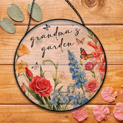 Grandma's Garden Flower Suncatcher Stained Glass Window Hanging, Grandma's Garden Gifts Sun