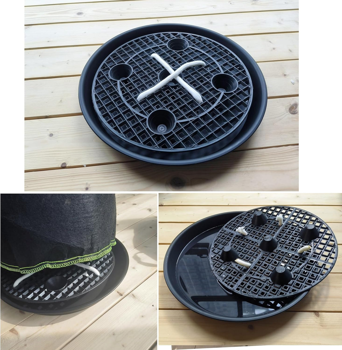 Plastic Plant Saucer Stand,4-Pack 14 inch, Elevated Plant Saucer Self-Watering Fabric Pot Base, Use
