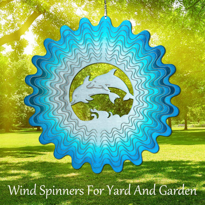 ISEO Dolphin Wind Spinner for Yard and Garden, Hanging Outdoor Decor, Yard Art, Porch and Patio