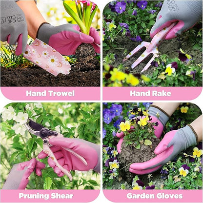 WORKPRO Aluminum Garden Tool Set, 4PCS Heavy Duty Gardening Tools with Box Include Trowel, Rake