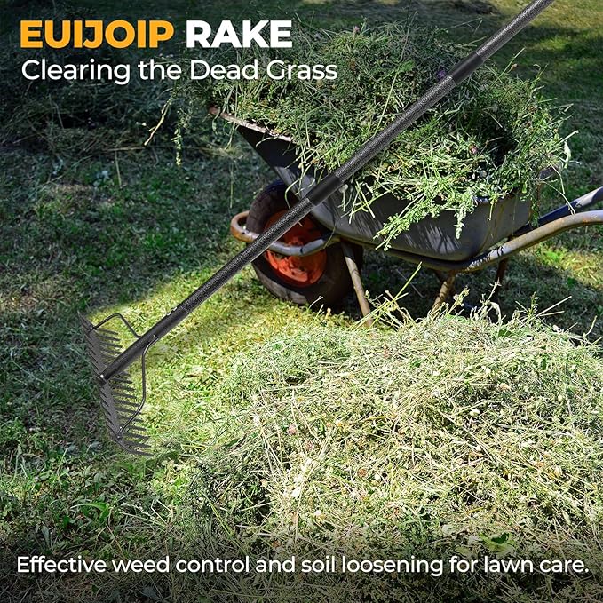 Garden Rake, 17" Extra Wide Double-Sided Head, 63" Heavy Duty Lightweight Stainless Steel Leaf Rake