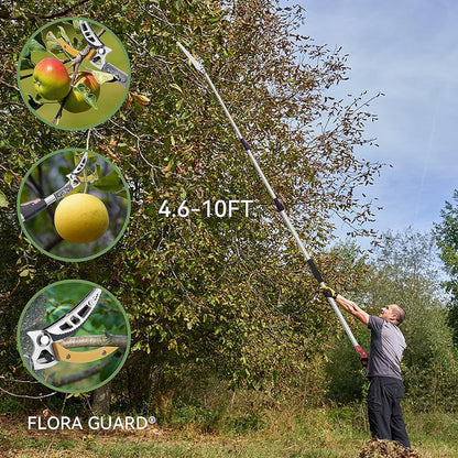 FLORA GUARD 4.6-10ft Extendable Tree Pruner，Cut and Hold Pruning Trimmer - Long Reach Pole Saw