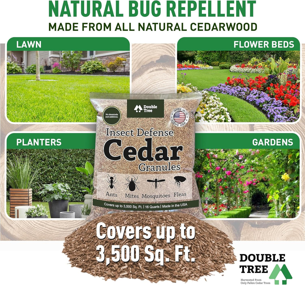 Double Tree Home and Garden Cedar Granules | Repels Fleas, Ticks, Ants, and Mosquitos | Rich Cedar