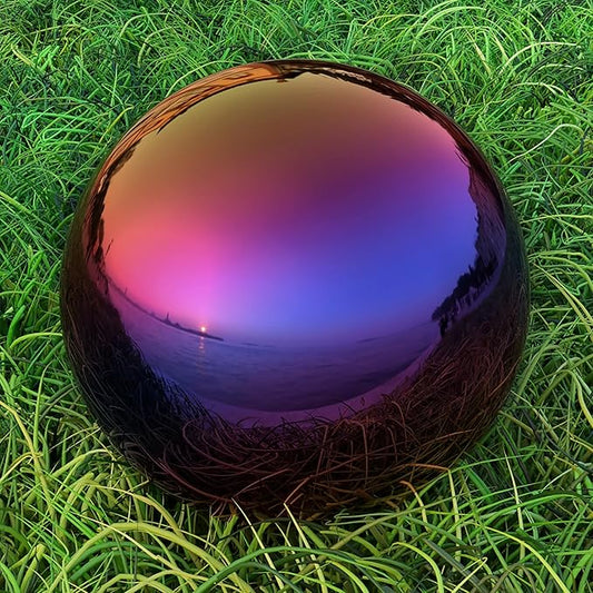 Lulu Decor, Rainbow Stainless Steel Gazing Mirror Ball Size 14, Smooth Reflective Shiny Garden