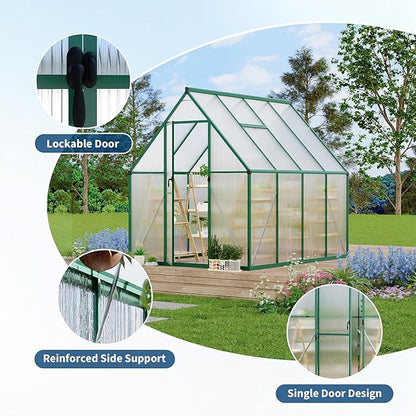 6'X7' Aluminum-Framed Polycarbonate Greenhouse, Heavy Duty Polycarbonate Greenhouse with Quick