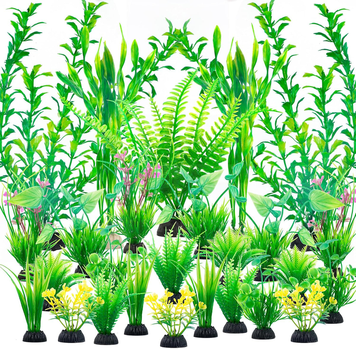 Ameliade Aquarium Artificial Green Plastic Plants Decorations 26 PCS Large Fish Tank Accessories