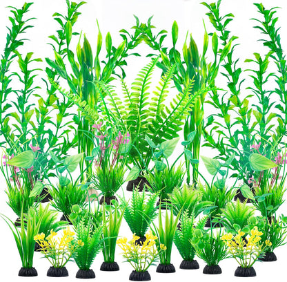 Ameliade Aquarium Artificial Green Plastic Plants Decorations 26 PCS Large Fish Tank Accessories