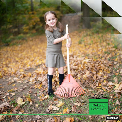 Pack of 2 Kids Rake with Hardwood Handle, Durable Plastic Head to Sweep Leaves in Lawn and Tidying