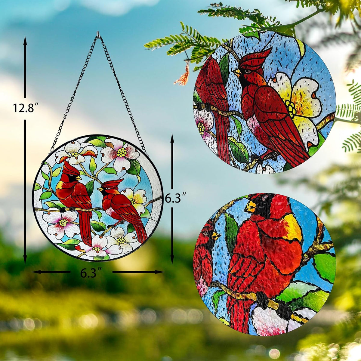 Cardinal Suncatcher Stained Glass, Cardinal Gifts for Women, Stained Glass Window Hanging，6.3 inch