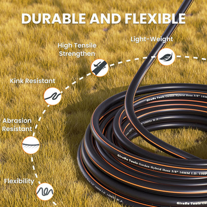 Giraffe Tools Garden Hose 25ft x 5/8", Water Hose Heavy Duty, Flexible, Lightweight Hybrid Hose