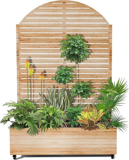 15.7"×70.9"×47.2" Metal Raised Garden Bed with Trellis and Wheels - Tall Trellis Planter Box for