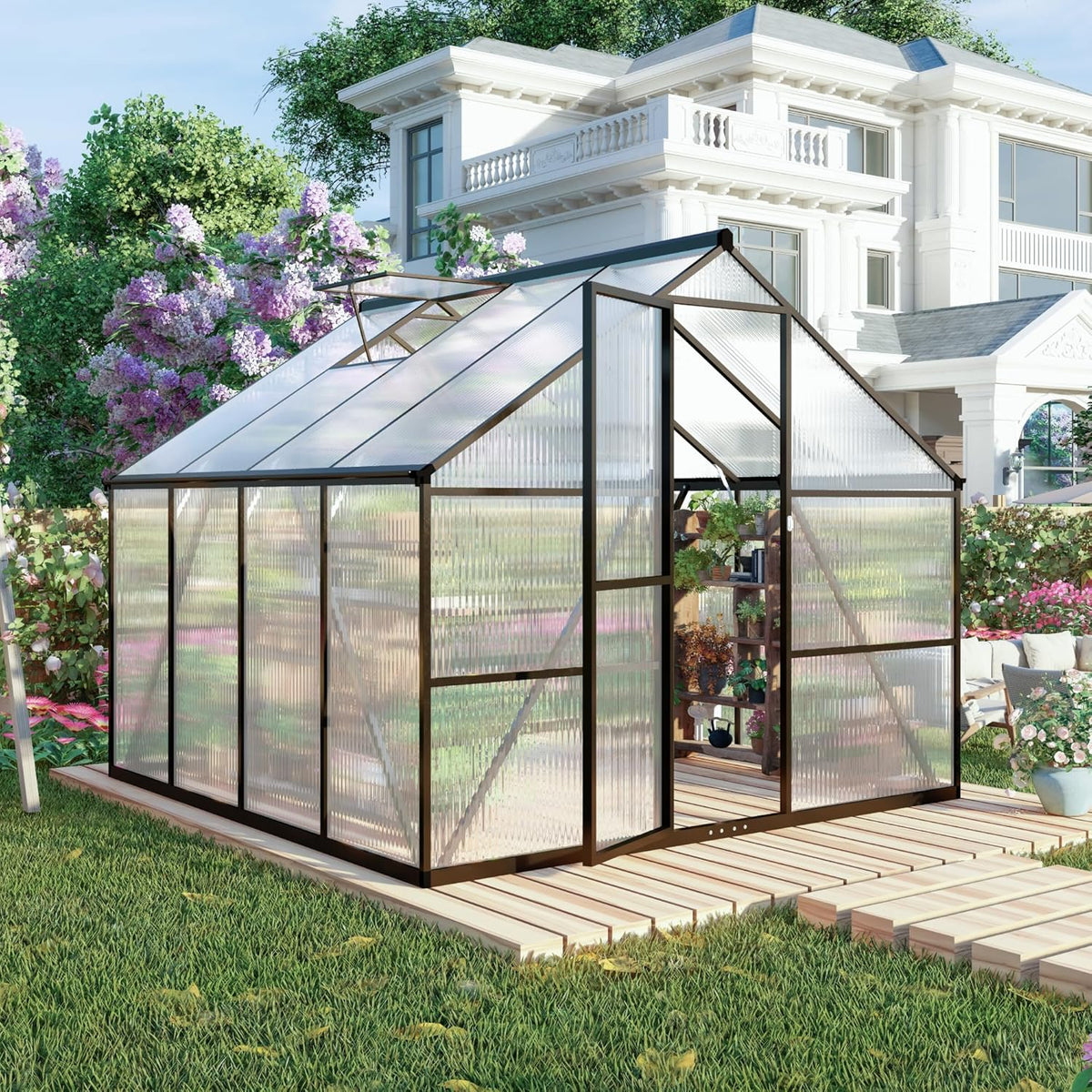 8x8 FT Greenhouses for Outdoors, Polycarbonate Greenhouse with PC Panels, Greenhouses for Outdoors