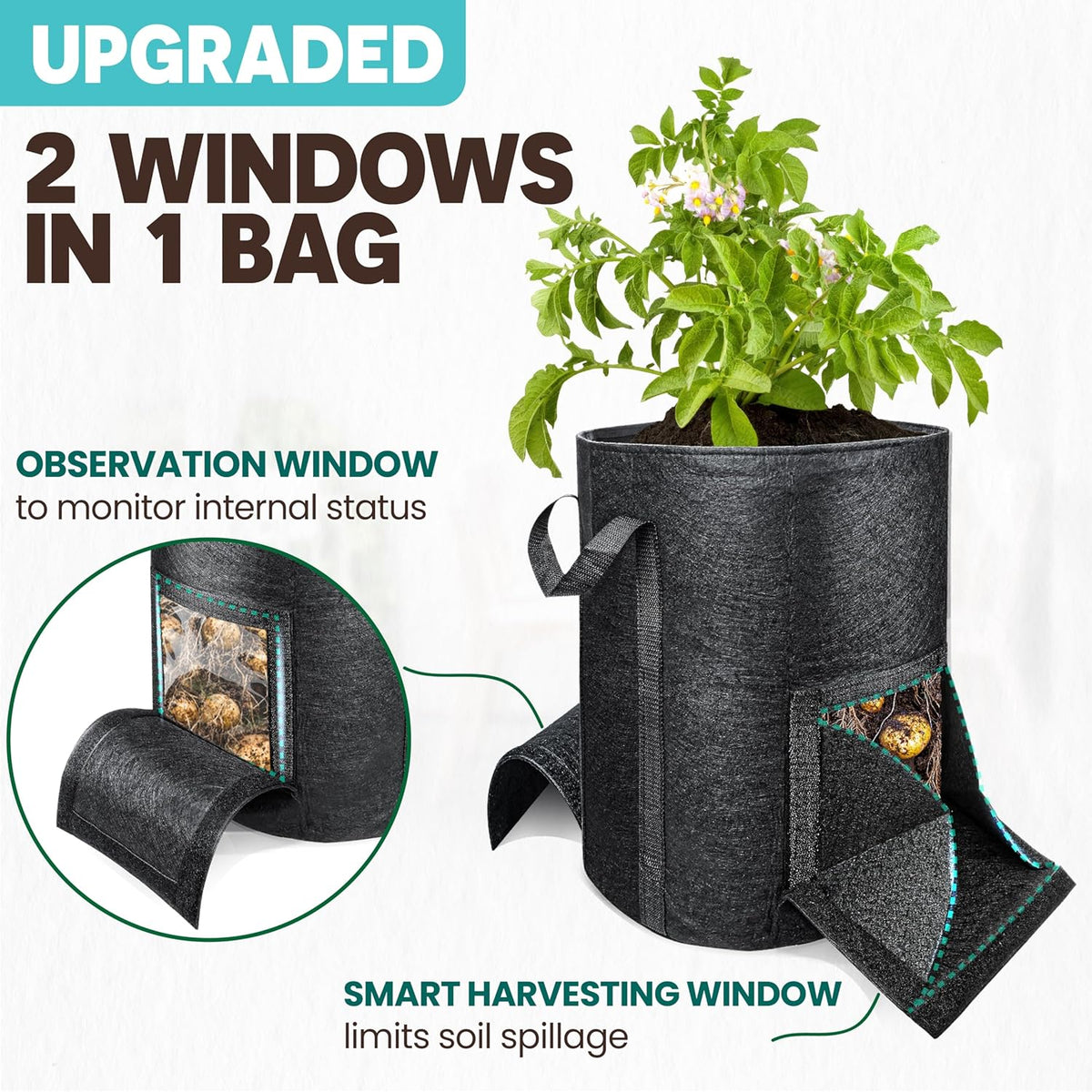 [Upgraded] 4PCS 20-Gallon Potato Grow Bags with Unique Harvest Window, Visible Window, Garden