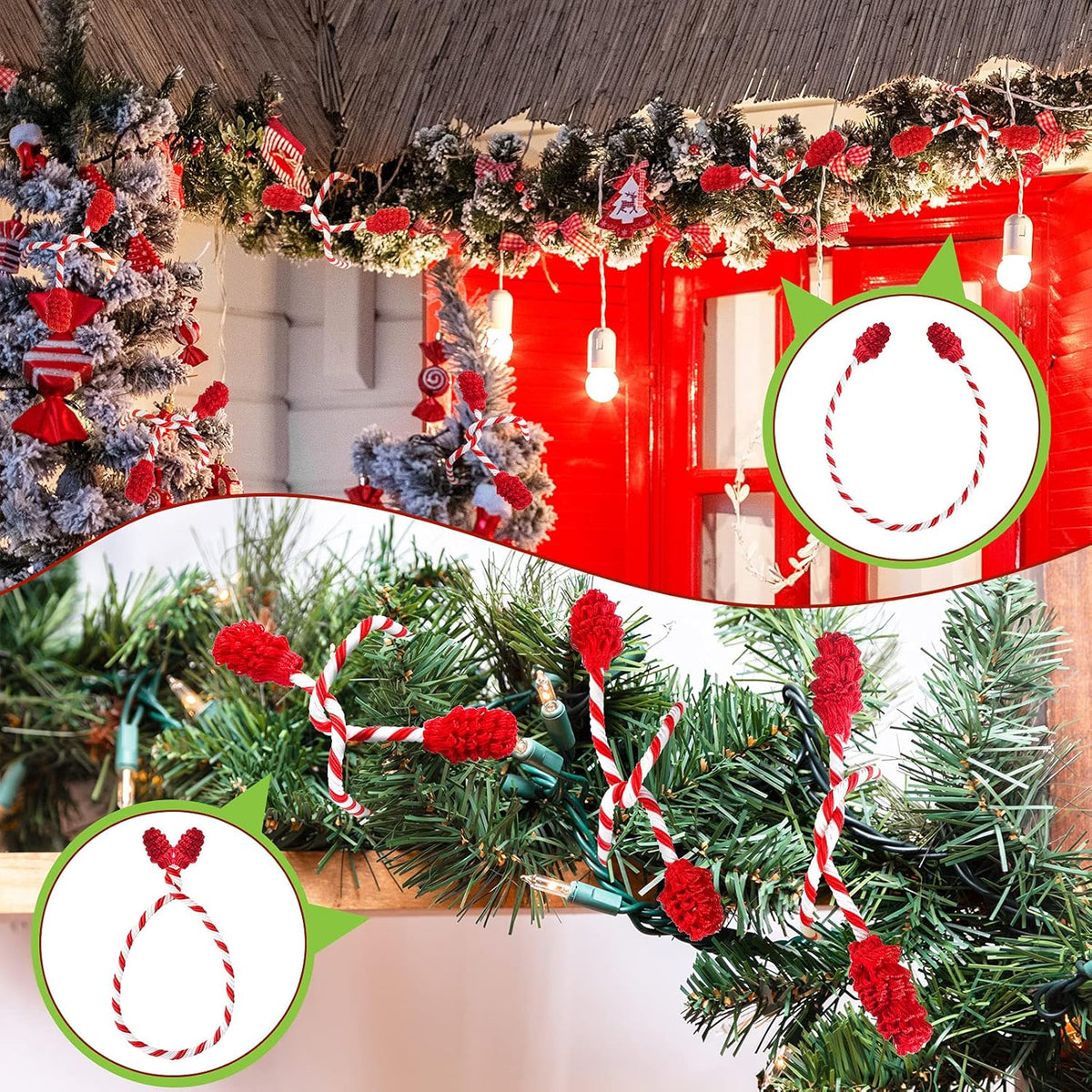 Shappy 12 Pieces Christmas Garland Banister Ties Christmas Decorative Reusable and Flexible Twist