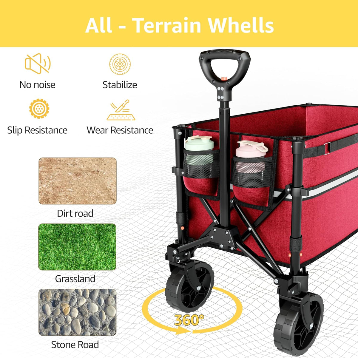 Collapsible Wagon Cart with Wheels Foldable - Folding Utility Heavy Duty Wagons Carts for Grocery