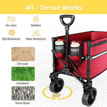 Collapsible Wagon Cart with Wheels Foldable - Folding Utility Heavy Duty Wagons Carts for Grocery