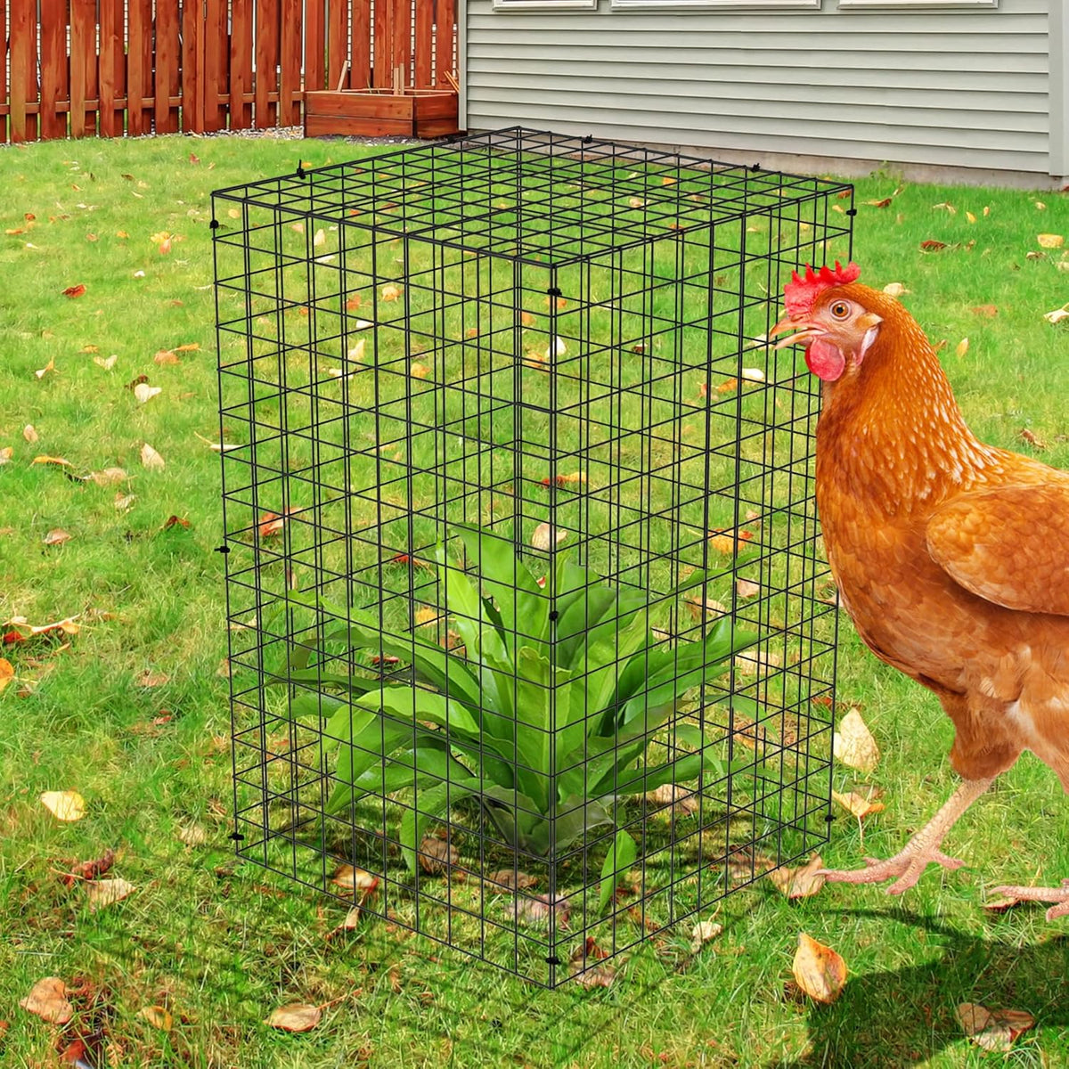 Adnee 7 Pack Wire Plant Protector with Cover-20x12x12 Inch Detachable Square Wire Cages to Prevent