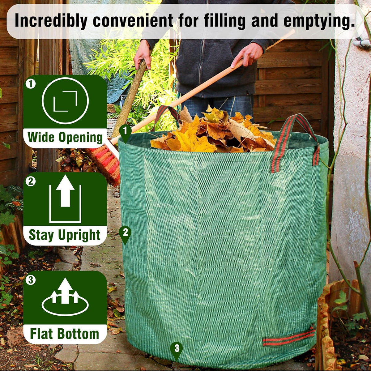 Gardzen 2-Pack 132 Gallon Yard Waste Bags, Reusable Heavy Duty Collapsible Garden Leaf Bags with