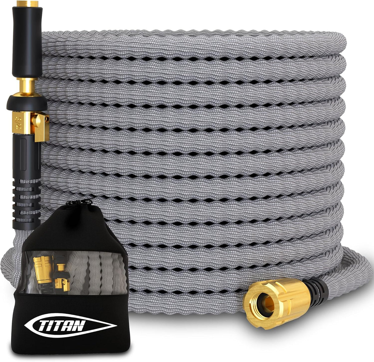 TITAN Flexible Garden Hose 15FT – Ultra Lightweight, Heavy Duty Water Hose with Brass Fittings &