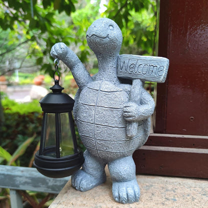 Sea Turtle Solar Garden Statues,Resin Sea Turtle Figurine Decorations with Solar Lights Lantern