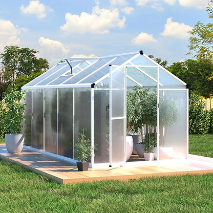 BlueWish 6x10 FT Greenhouses for Outdoors, Cedar Green House with 4-Layers Polycarbonate Panel