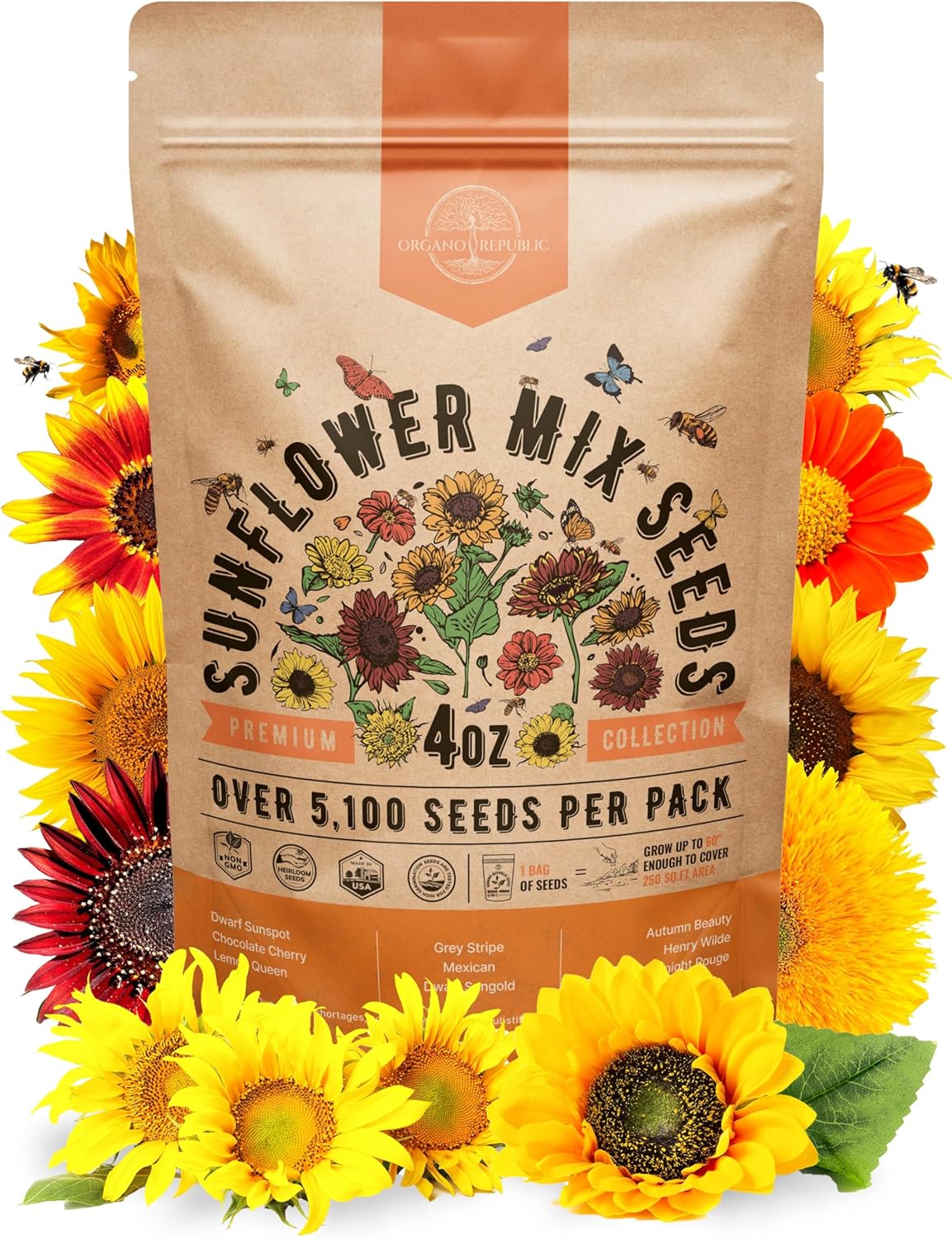 Sunflower Mix Seeds Pack 4 oz - Over 5,100 Non-GMO Heirloom Sunflower Seeds for Planting, Annual