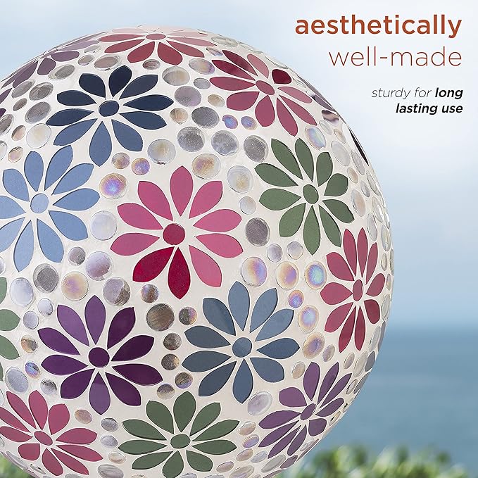 Alpine Corporation 10" Diameter Indoor/Outdoor Glass Mosaic Gazing Globe Yard Decoration, Colorful
