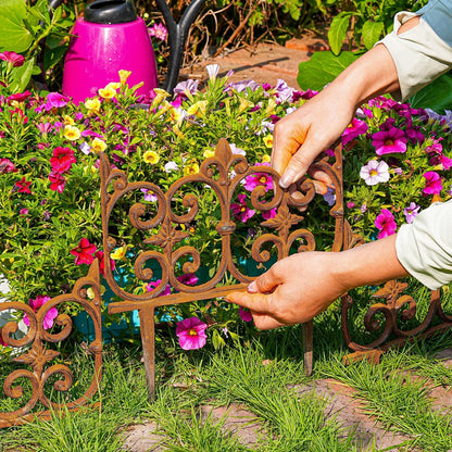 Sungmor Decorative Cast Iron Garden Edging, 4 Pack Full Rusted Victorian Garden Edging Landscape