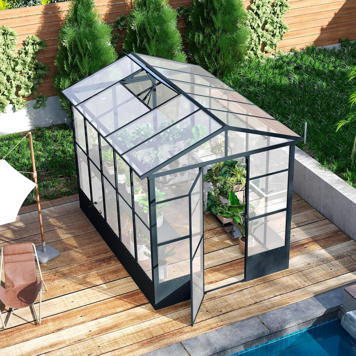 Domi 8x10FT Polycarbonate Greenhouse with Automatic Vent, Extra Tall 8FT Walk-in Aluminum Frame