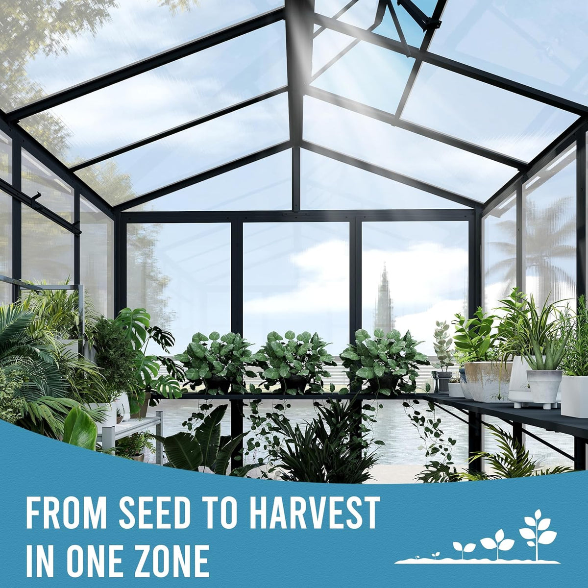 Domi 8x10FT Polycarbonate Greenhouse with Automatic Vent, Extra Tall 8FT Walk-in Aluminum Frame