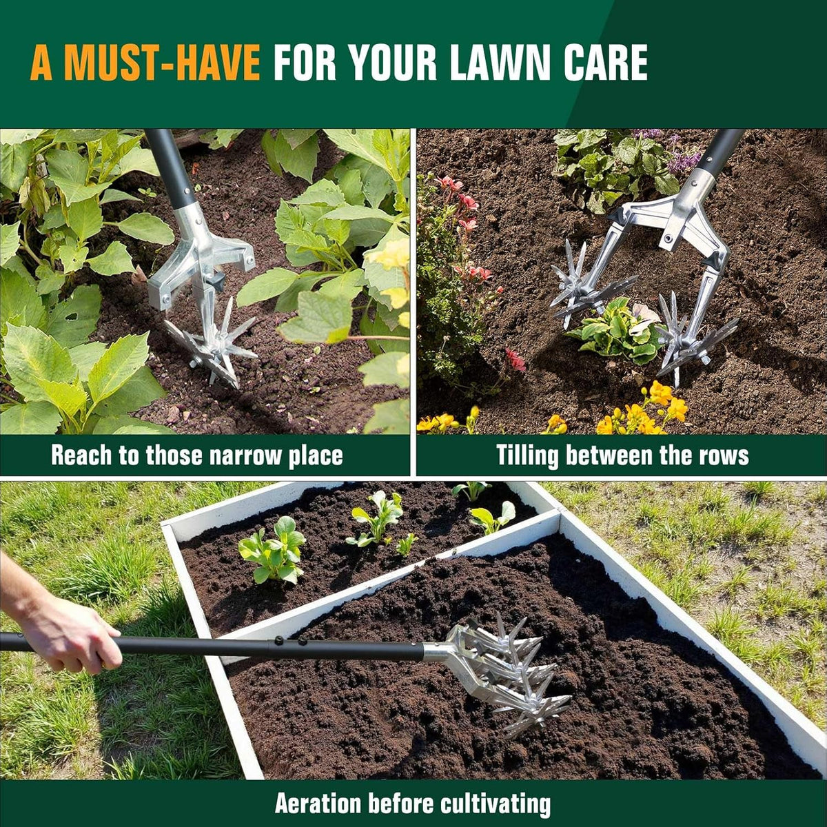 Rotary Cultivator Garden Tiller, Hand Cultivator with Detachable Thicker Tines&Strong Force Handle