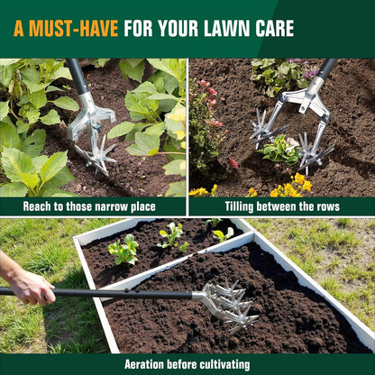 Rotary Cultivator Garden Tiller, Hand Cultivator with Detachable Thicker Tines&Strong Force Handle