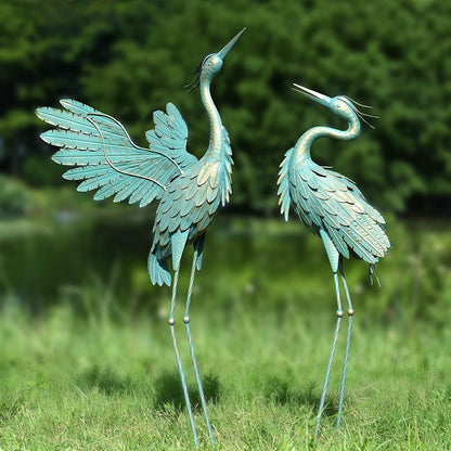 Crane Statues for Outdoor, Metal Heron Garden Statues Bird Yard Art, Standing Sculptures for Yard