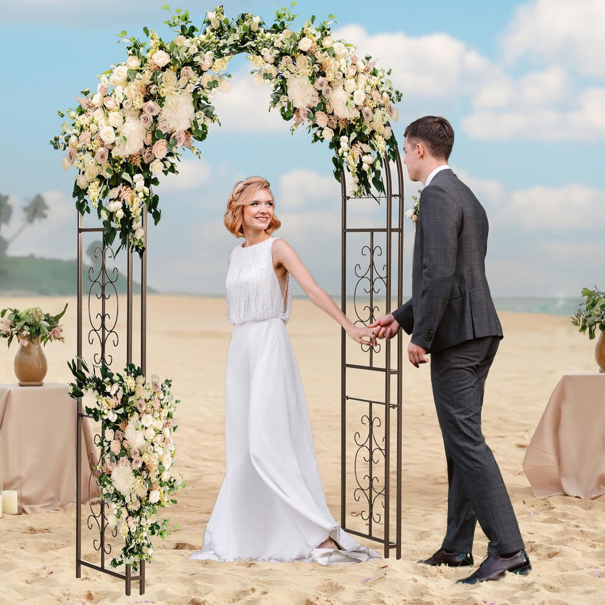 Evergreen Plow & Hearth Montebello-Gunmetal Garden Arbor - 7 Feet Tall | Slim Metal Arch with Iron