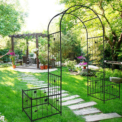 Metal Garden Arch with 2 Plant Stands, Garden Arch Trellis for Climbing Plants Outdoor, Garden
