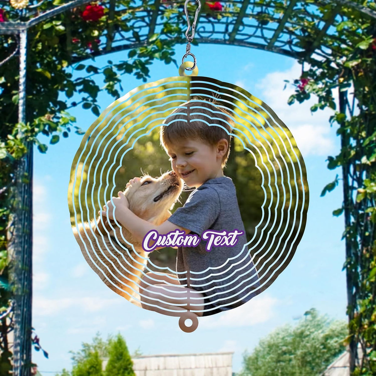 Personalized Dog Memorial with Photo Wind Spinner Metal Outdoor Art, Custom Picture Colorful 3D