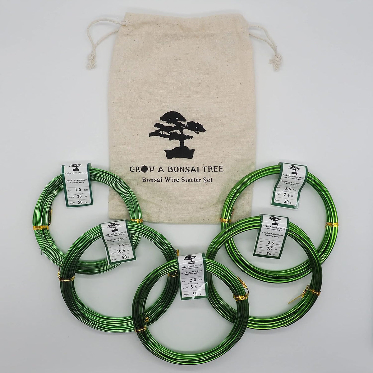 Aluminum Floral/Plant/Bonsai Tree Wire 5-Size Starter Set with Canvas Bag - 1.0mm, 1.5mm, 2.0mm