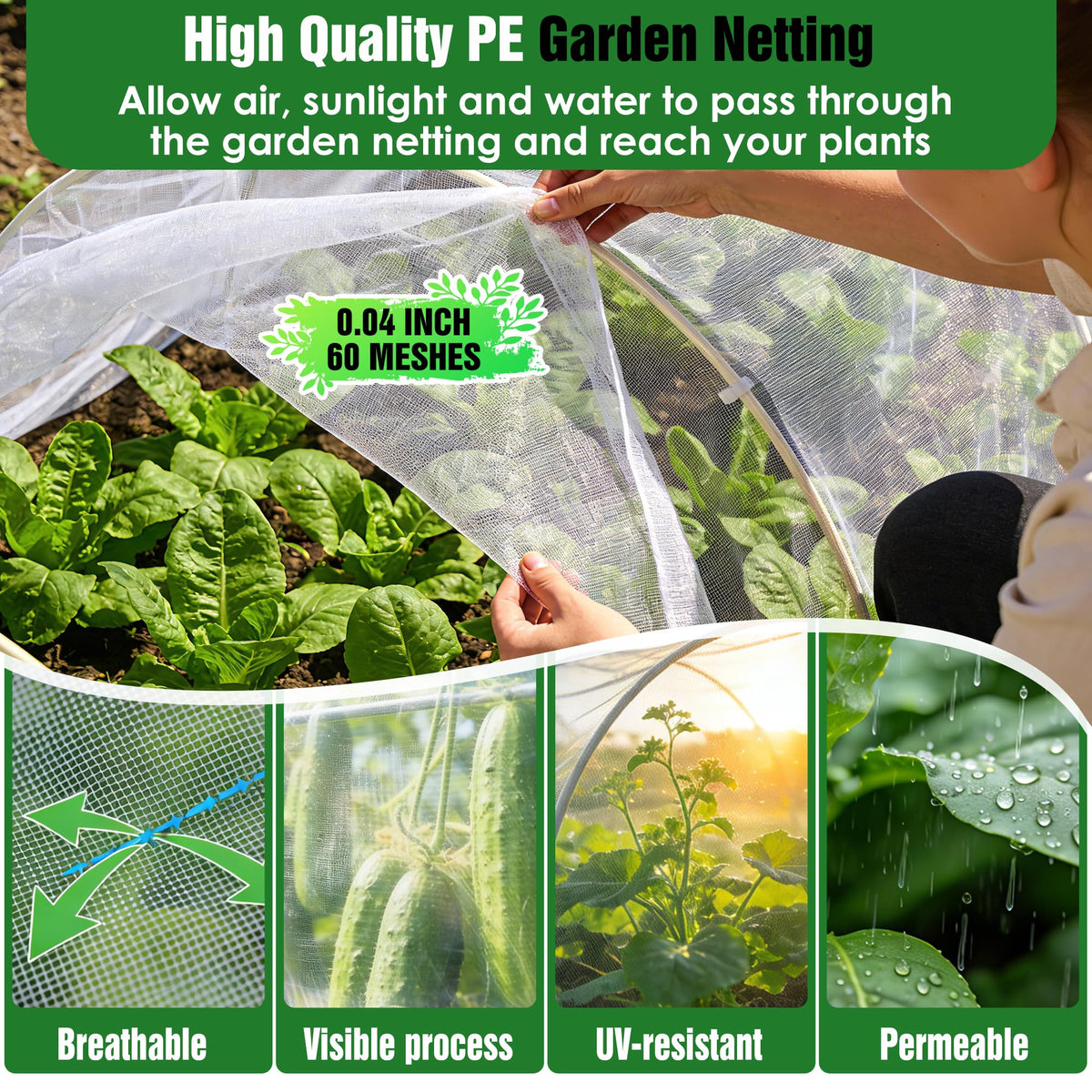 10 X 50FT Garden Mesh Netting Ultra Fine Mesh Netting Pest Barrier, Insect Bug Bird Netting for