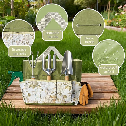 Garden Tool Set,10 Pcs Heavy Duty Gardening Hand Tools Set with Soil Moisture Meter and Storage