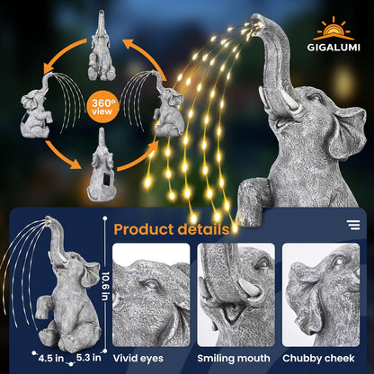 GIGALUMI Solar Garden Decor Upgraded Elephant Statues Outdoor, Birthday Gifts for Women Mom Grandma