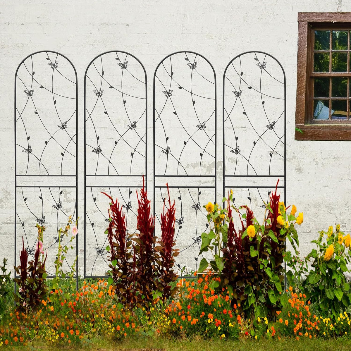 6 Pack Metal Garden Trellis 86.7" Tall Outdoor Climbing Plant Support for Roses, Flowers, Rustproof