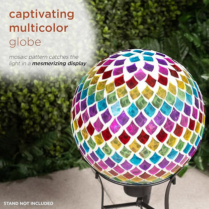 Alpine Corporation - Outdoor Glass Gazing Globe with Mosaic Teardrop Design -10 Inch Diameter