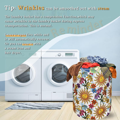 Colorful Hippie Peace Flowers Laundry Basket Foldable With Handles Tote Bag Oxford Cloth Funny