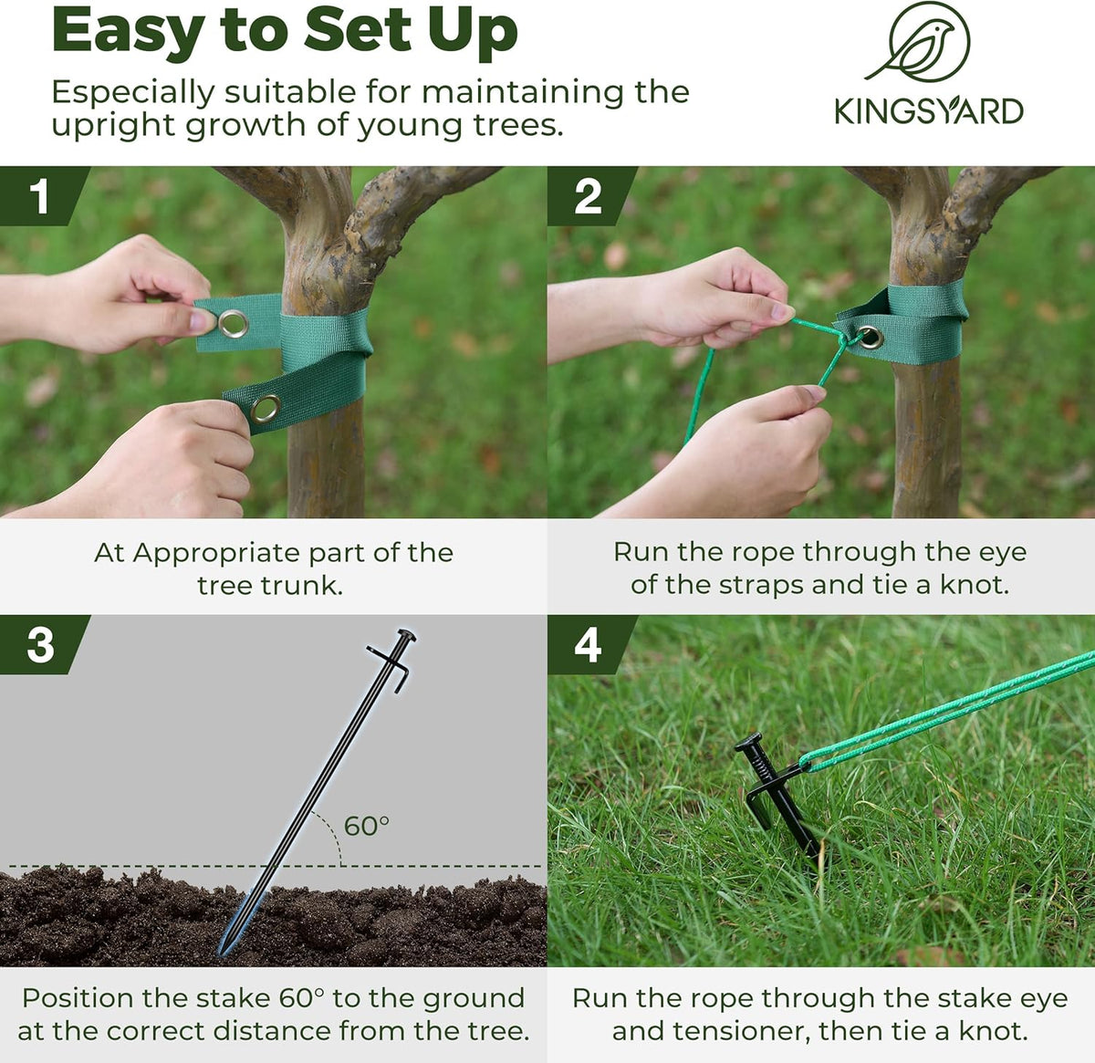 Kingsyard Tree Stakes and Supports, 16 Inch 3 Pcs Steel Heavy Duty Tree Stake Kit for Leaning Young